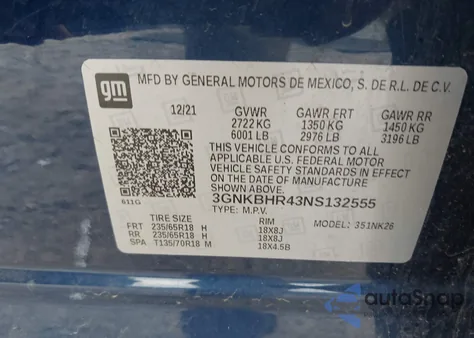 2022 Chevrolet Blazer Awd 2Lt from USA, damaged, VIN 3GNKBHR43NS132555